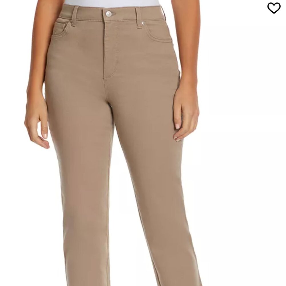 Gloria Vanderbilt Womens Khaki Lux Sateen Pants Straight Leg Size 8